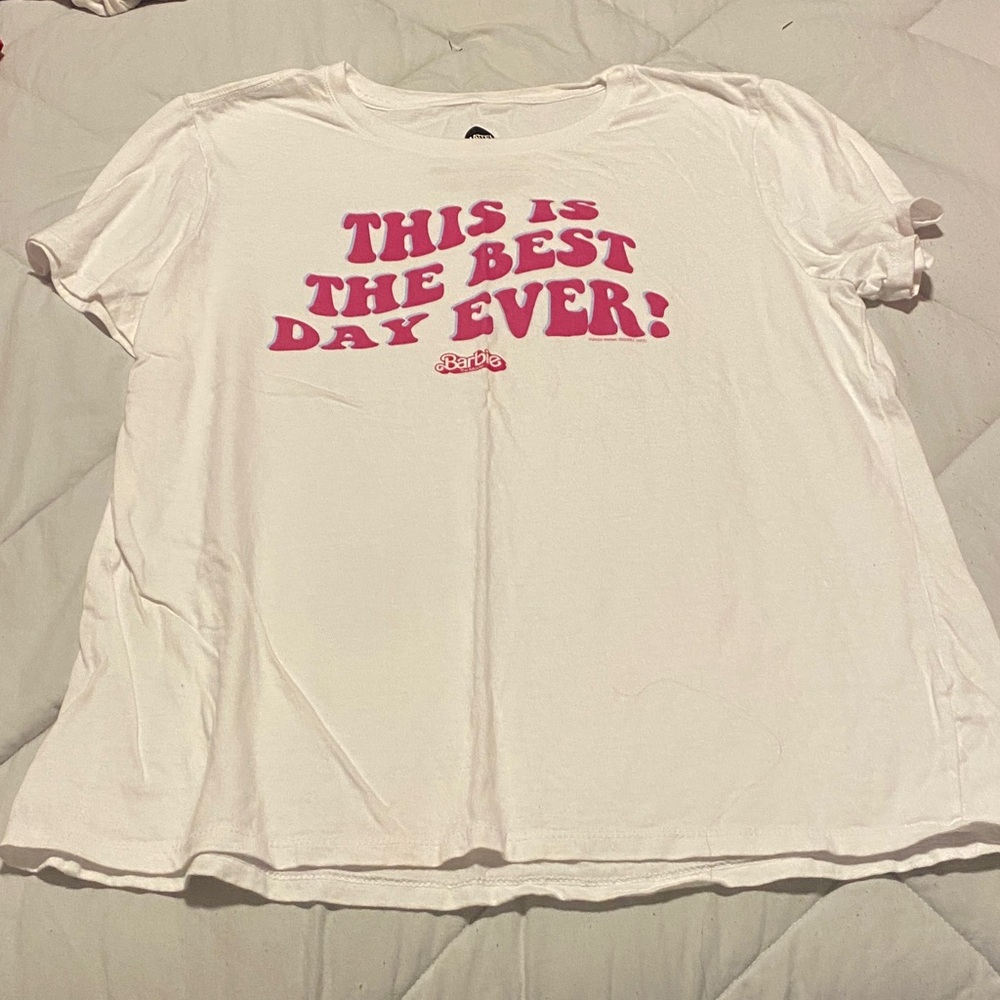 Barbie White Tee with Bold Pink Slogan